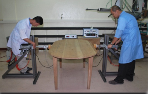 The Furniture Testing Center of DOST-FPRDI is equipped with modern furniture testing machines, including a horizontal fatigue and stability test machine (shown in the photo) that evaluates the strength, durability and stability of tables when horizontal force is applied continuously.